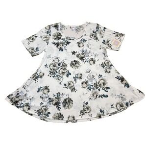 LuLaRoe Womens Top Size XL Perfect T Tee Tunic White Blue Gray Roses Floral NWT‎